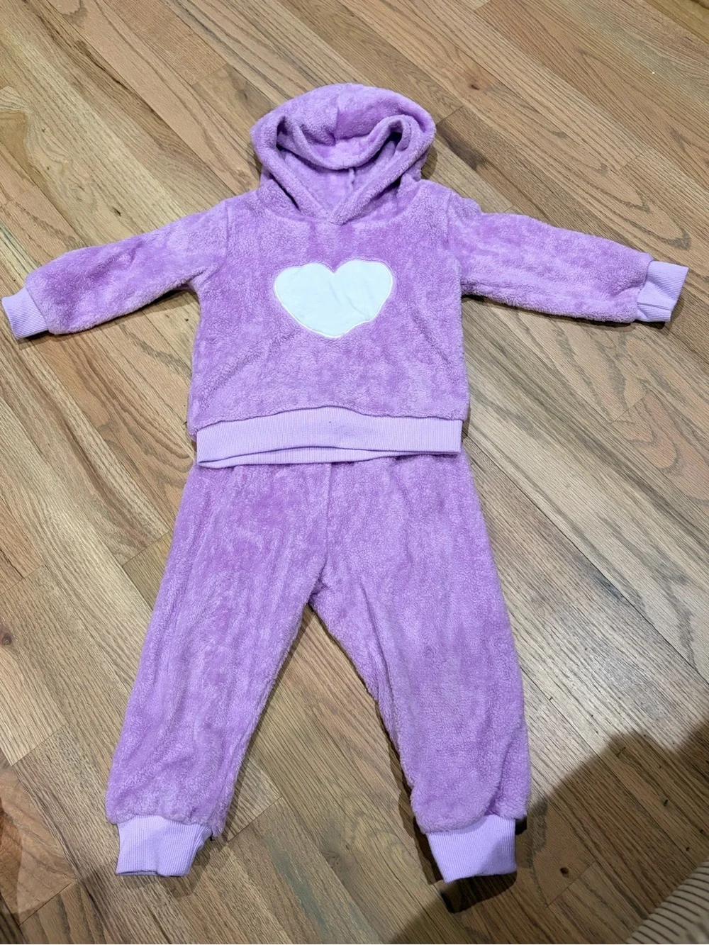 Toddler girl soft fuzzy sweat outfit with heart